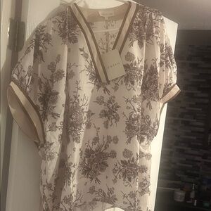 Entro Floral Blouse - Cream and Brown